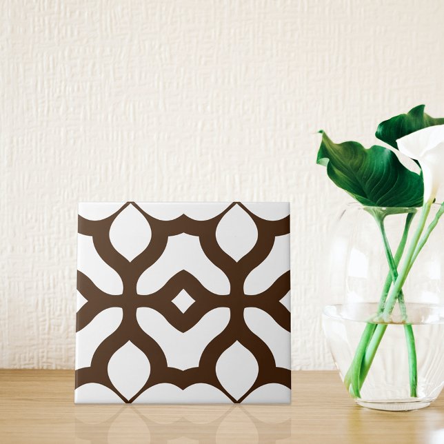 Creamy White and Brown Moroccan Boho Chic Pattern Tile (Creator Uploaded)
