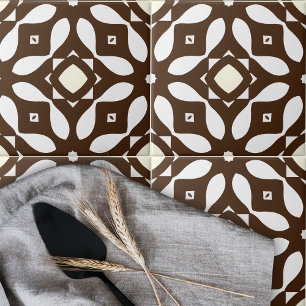 Creamy White and Brown Moroccan Mosaic Pattern Tile
