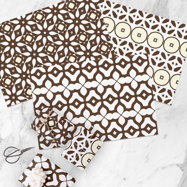 Creamy White and Brown Moroccan Mosaic Patterns Wrapping Paper Sheet (Creator Uploaded)