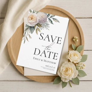 Creamy White And Lilac Floral Save The Date