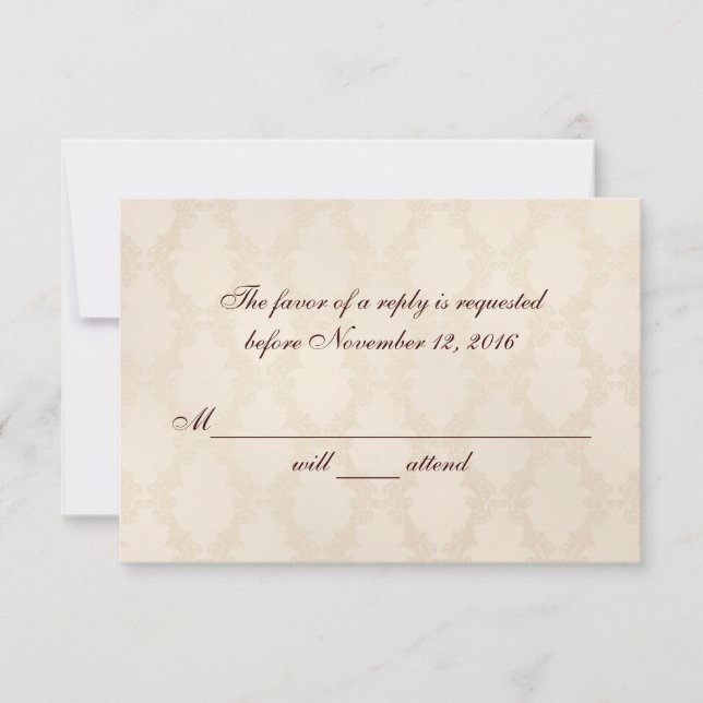 Creamy White Damask RSVP (Front)