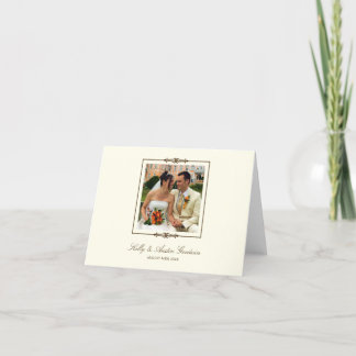 Creamy white elegance square frame photo thank you card
