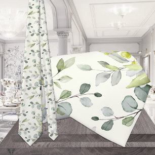 Creamy White Eucalyptus Greenery Wedding Neck Tie