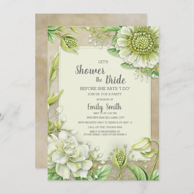 Creamy White Floral Greenery Rustic Bridal Shower Invitation (Front/Back)