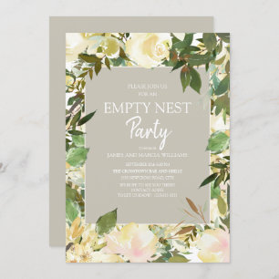 Creamy White Floral Sage Green Empty Nest Party Invitation