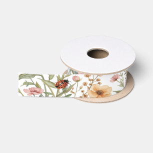 Creamy White Floral Satin Ribbon