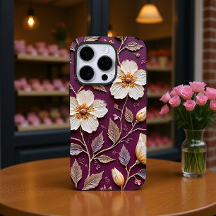 Creamy White Flowers on Dark Texture iPhone 16 Pro Case