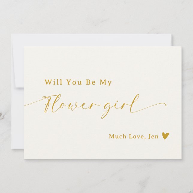 Creamy White Gold Script Flower Girl Proposal Card (Front)