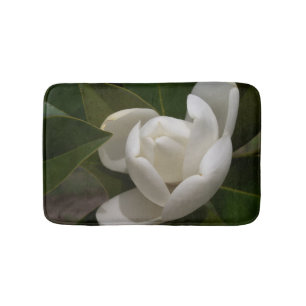 Creamy white magnolia flower bud bath mat