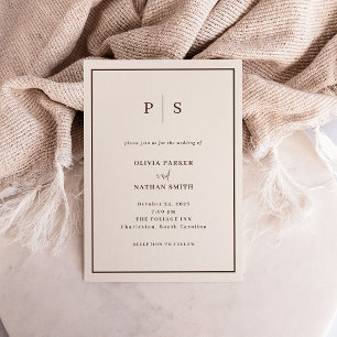 Creamy White Minimal and Chic Brown Border Wedding Invitation