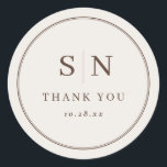 Creamy White Minimal and Chic | Wedding Initial Classic Round Sticker<br><div class="desc">These elegant,  neutral wedding thank you favor stickers feature a simple warm,  creamy white and rustic brown text design that exudes minimalist style. Add your initials or monogram to make them completely your own.</div>