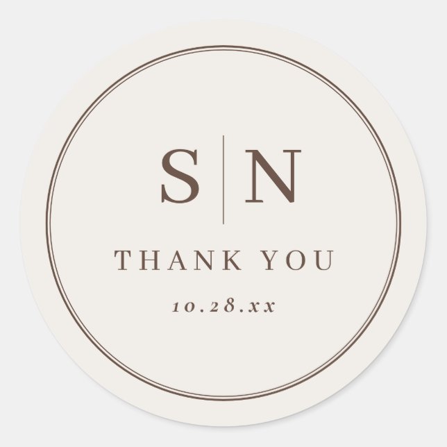 Creamy White Minimal and Chic | Wedding Initial Classic Round Sticker (Front)