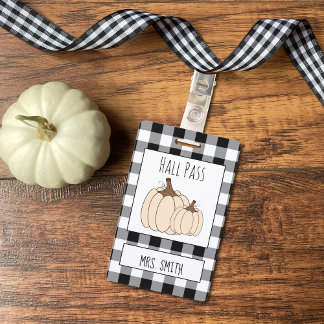 Creamy White Pumpkins Fall Generic Hall Pass ID Badge