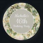 Creamy White Sage Green Floral 16th Birthday Party Paper Plate<br><div class="desc">Beautiful creamy white watercolor floral and sage green leaves custom 16th birthday party paper plate. Contact us for help with customisation or to request matching products.</div>
