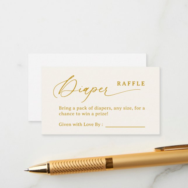 Creamy White Script Diaper Raffle Enclosure Card (Front/Back In Situ)