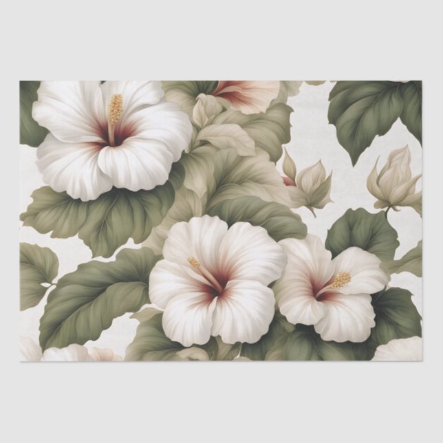 Creamy White Tropical Hibiscus Tissue Paper (Front)