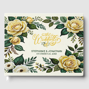 Creamy Yellow and Earthy Greens Botanical Wedding Guest Book