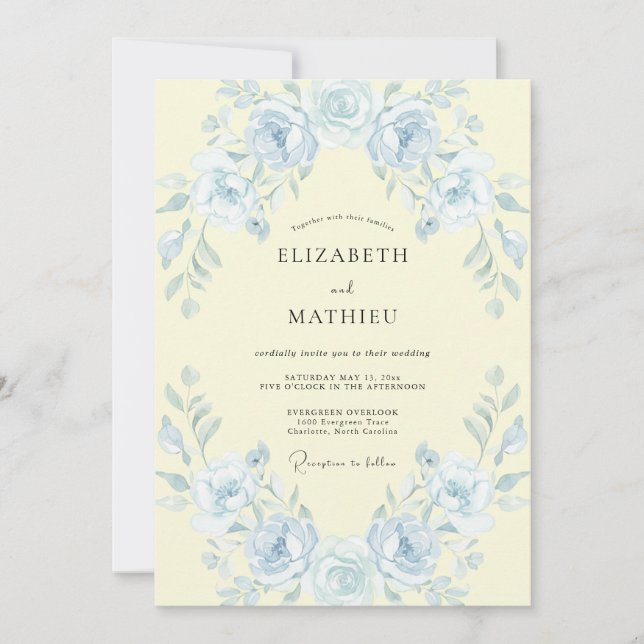 Creamy Yellow Rose Wedding Invitation (Front)