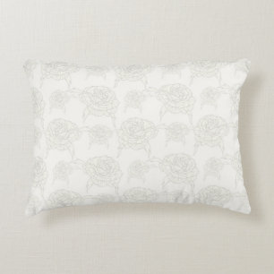 Creamy Yellow Roses Hand Drawn on Creamy White Decorative Cushion