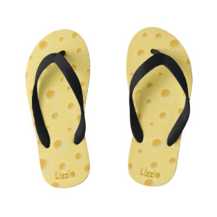 Creamy Yellow Swiss Cheese Cute Personalised Kid's Flip Flops