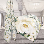 Creamy Yellow White Peony Wedding Natural Ecru Tie<br><div class="desc">Neck Ties for Tuxedo Royale by Leonbience.</div>