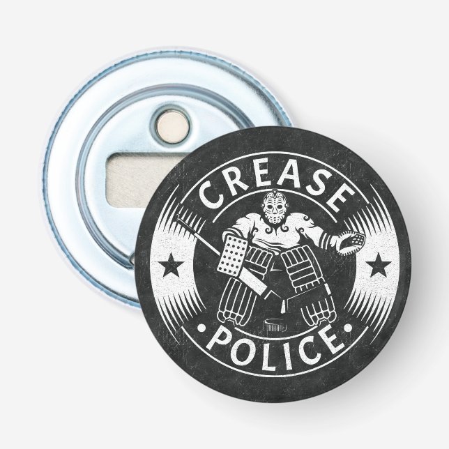 Crease Police Hockey Goalie Bottle Opener (Front)
