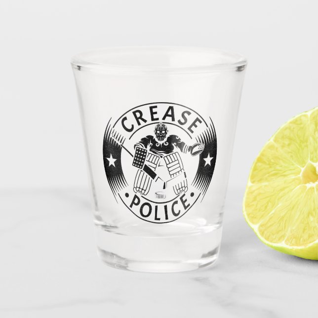 Crease Police Hockey Goalie Netminder Shot Glass (Front)