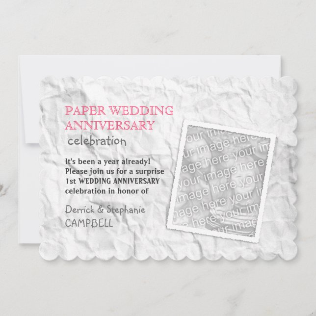 Creased Paper 1st Wedding Anniversary Invitation (Front)