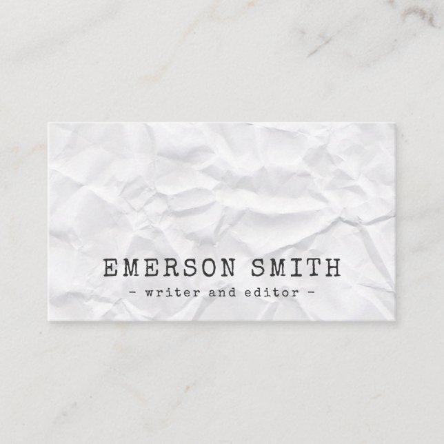 Creased white paper writer editor professional business card (Front)