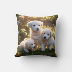 Create a cartoon image of a group of dogs playing  cushion