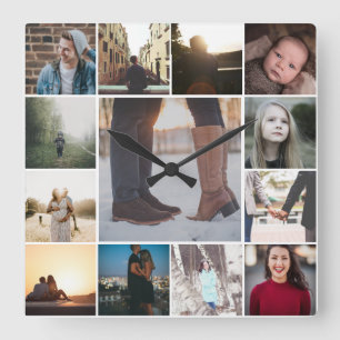 Create a Custom 13 Photo Collage Template Square Wall Clock