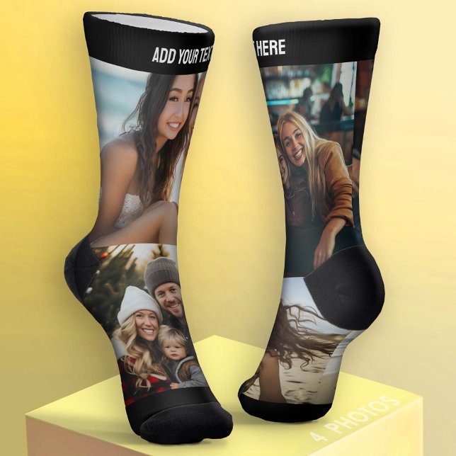Create a Custom 4 Photo Collage with Text on Top S Socks (Custom Photo Socks - add a Photo Collage)