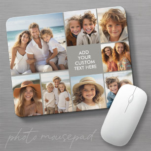 Create a Custom 8 Photo Collage with Grey Text Mouse Mat