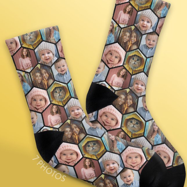 Create a Custom Honeycomb Photo Collage - 7 Photos Socks (Custom Photo Socks)