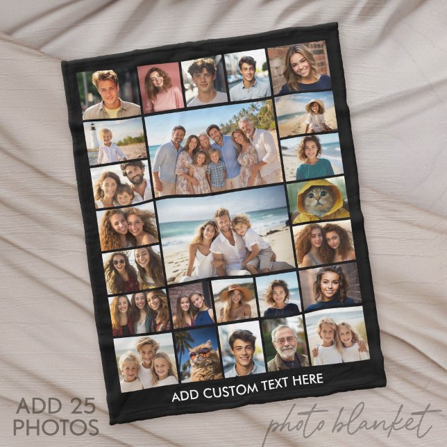 Create a Custom Photo Collage - 25 Photos Fleece Blanket (Custom Fleece Blanket with Photo Collage for Family and Friends)