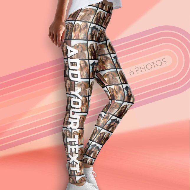 Create a Custom Photo Collage - 6 Photos - Text Leggings (Custom Leggings with Photos)