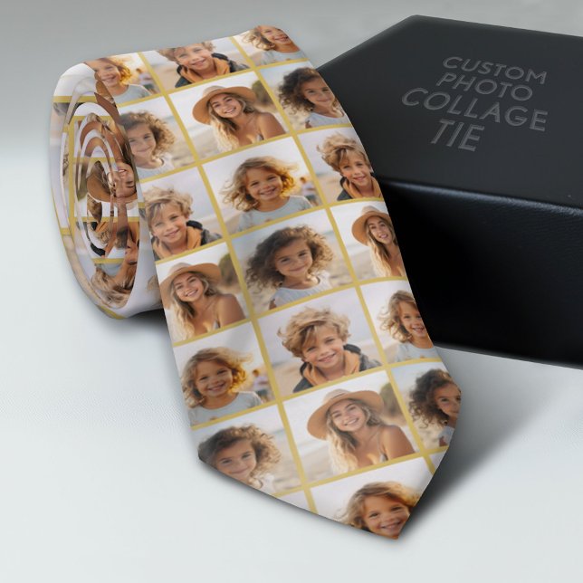 Create a Custom Photo Collage - Gold - 4 Photos Tie (Photo Collage Neck Tie - Add Your Favorite Photos)
