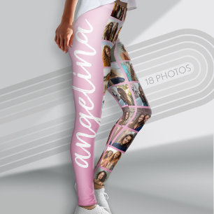 Create a Custom Photo Collage with 18 Photos pink Leggings