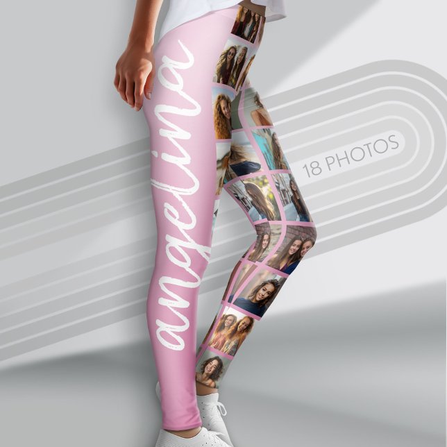 Create a Custom Photo Collage with 18 Photos pink Leggings (Custom Photo Leggings with 18 Photos)