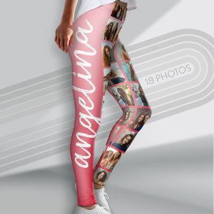 Create a Custom Photo Collage with 18 Photos red Leggings