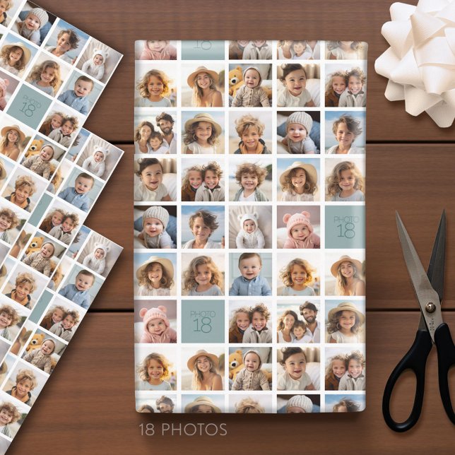 Create a Custom Photo Collage with 18 Photos Wrapping Paper Sheet (Custom Photo Wrapping Paper)