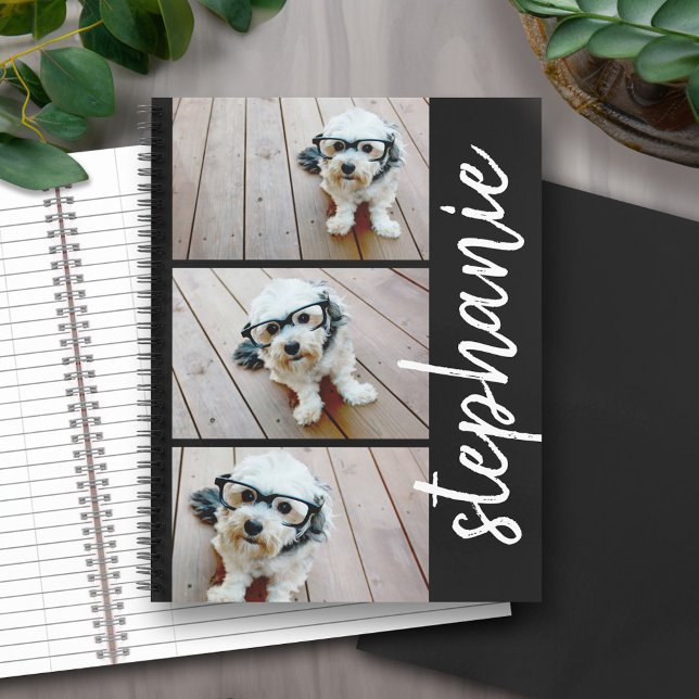 Create a Custom Photo Collage with 3 Photos Notebook (Personalized notebook with an area for photos and text - option for different inside pages and coils)