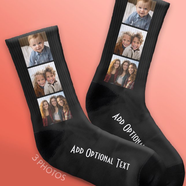 Create a Custom Photo Collage with 3 Photos Socks (Custom Photo Socks)