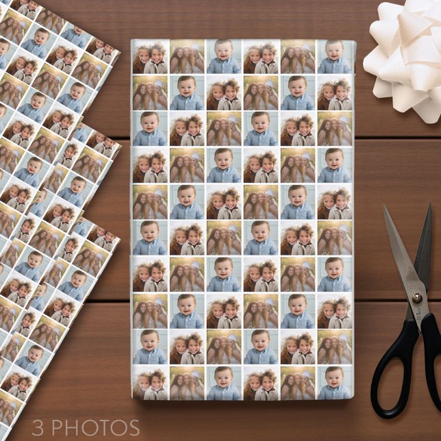 Create a Custom Photo Collage with 3 Photos White Wrapping Paper Sheet (Custom Photo Wrapping Paper - Add a Photo Collage)