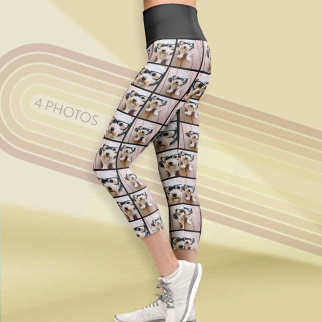 Create a Custom Photo Collage with 4 Photos black Capri Leggings (Custom Photo Leggings)