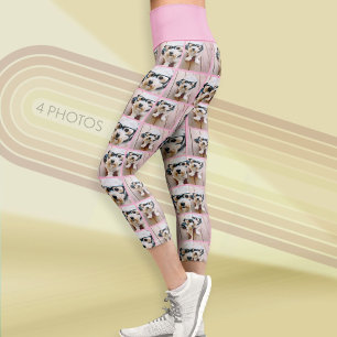 Create a Custom Photo Collage with 4 Photos pink Capri Leggings