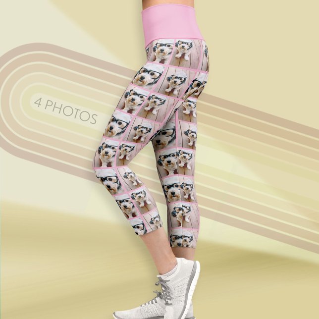 Create a Custom Photo Collage with 4 Photos pink Capri Leggings (Custom Photo Leggings)