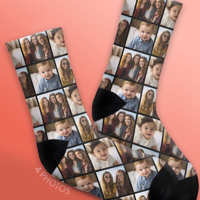Create a Custom Photo Collage with 4 Photos Socks (Custom Socks with a Photo Collage)