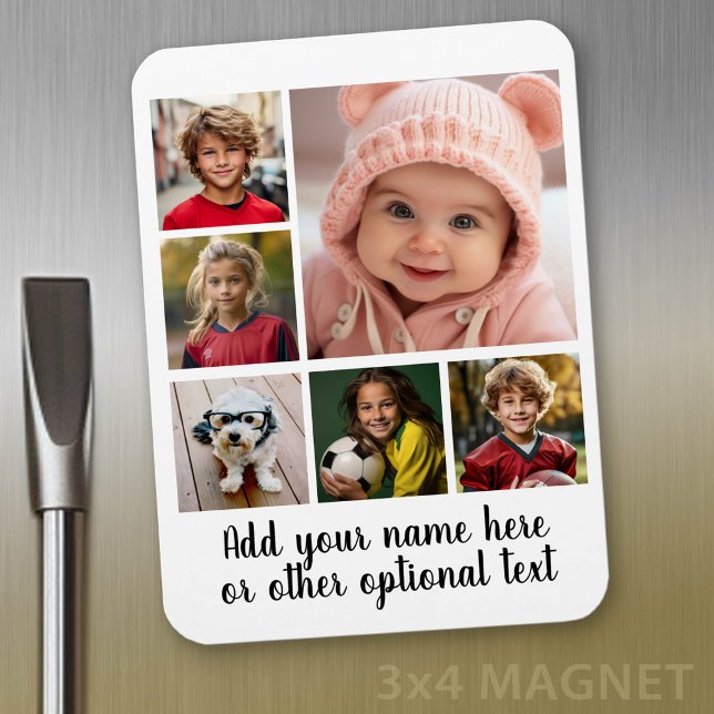 Create a Custom Photo Collage with 6 Photos Magnet (Personalized magnet with photo collage and text)