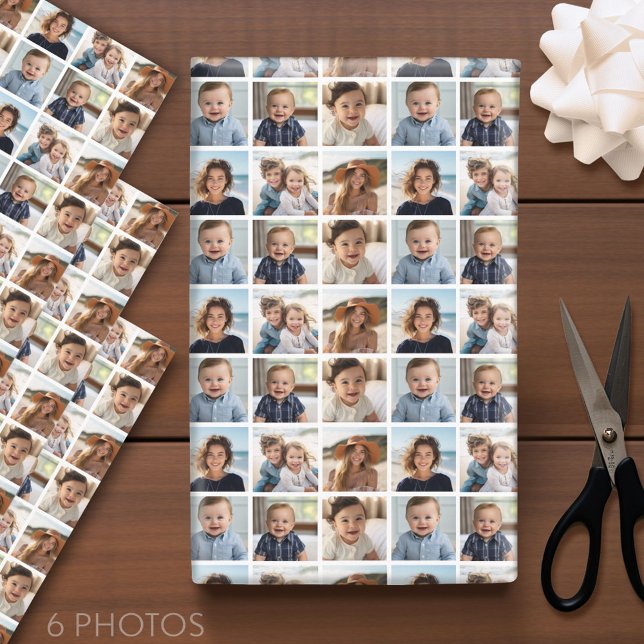 Create a Custom Photo Collage with 6 Photos Wrapping Paper Sheet (Custom Photo Wrapping Paper - Add a Photo Collage)